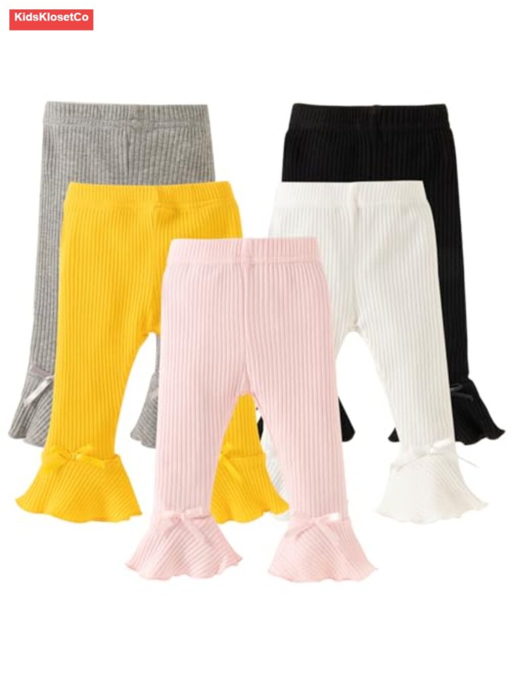 5 Pack Baby Pants Toddler Girl Ribbed Ruffle Bell Bottoms Newborn Flare Pants